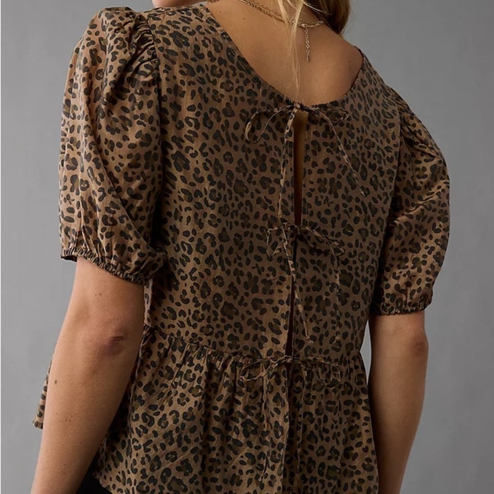 American Eagle Outfitters Tan Leopard Print Peplum Blouse